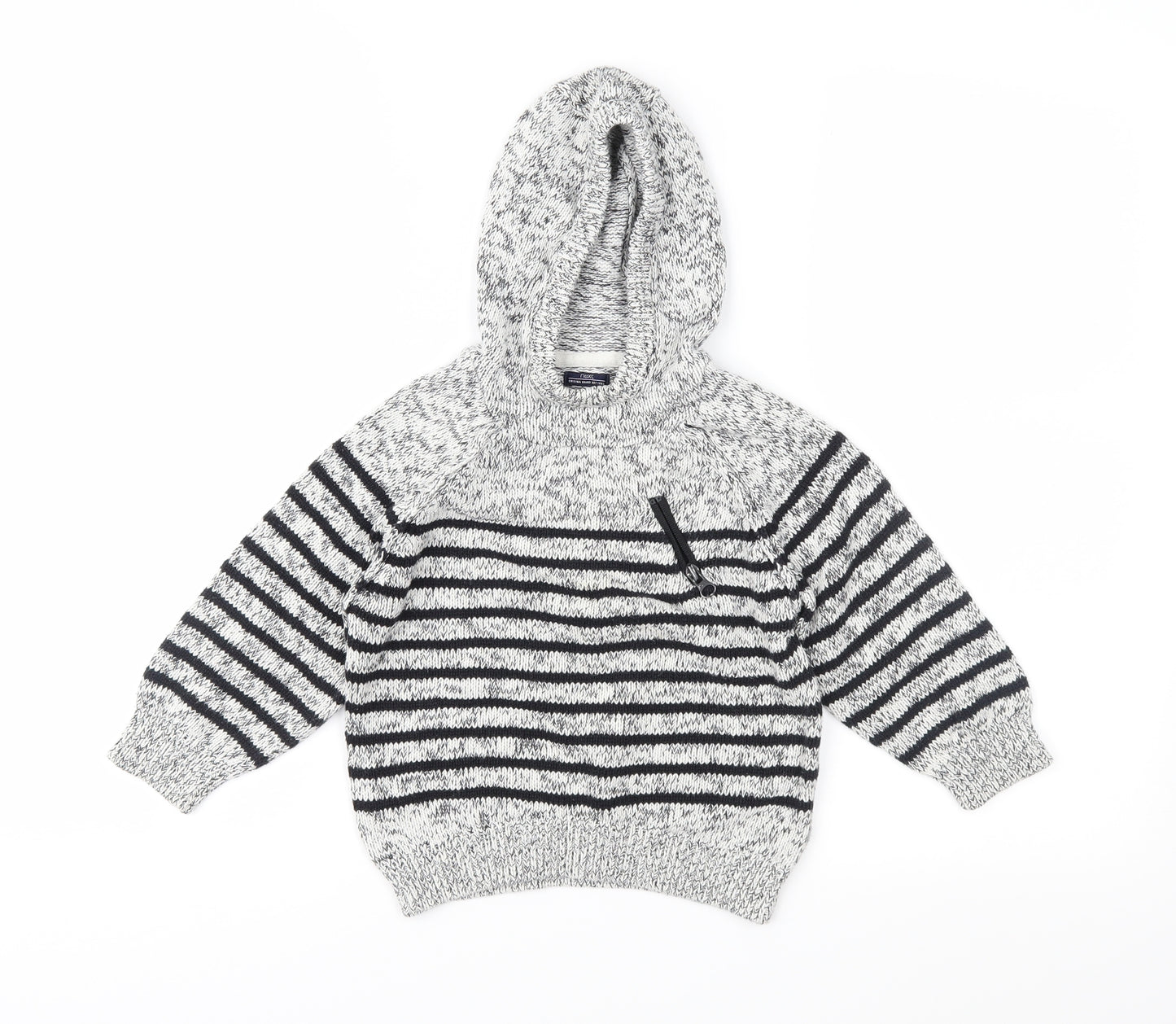 NEXT Boys Grey Striped Knit Pullover Hoodie Size 2-3 Years