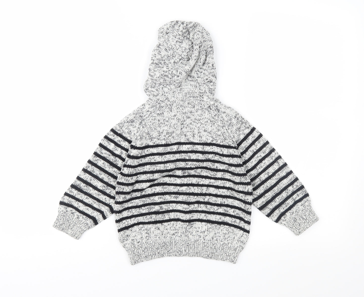 NEXT Boys Grey Striped Knit Pullover Hoodie Size 2-3 Years