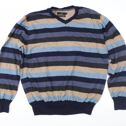 Jeff Banks Mens Blue Striped Knit Pullover Jumper Size XL