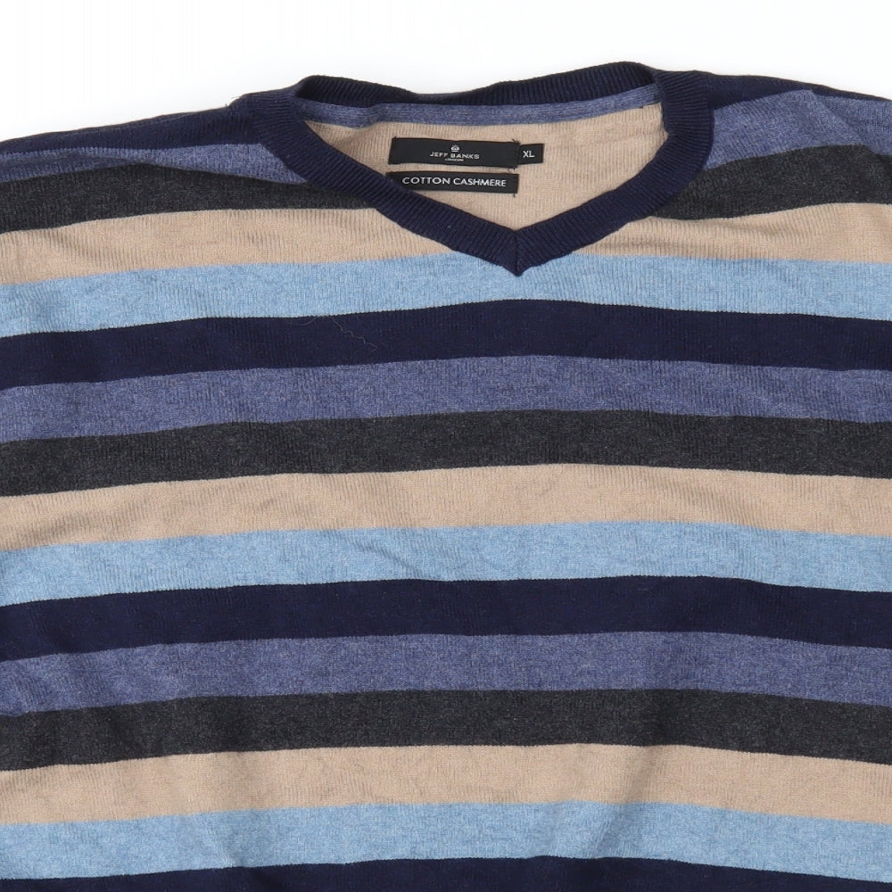 Jeff Banks Mens Blue Striped Knit Pullover Jumper Size XL