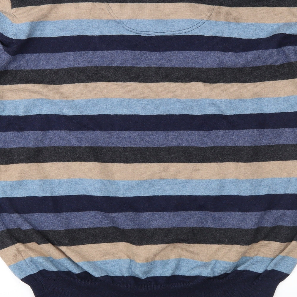 Jeff Banks Mens Blue Striped Knit Pullover Jumper Size XL