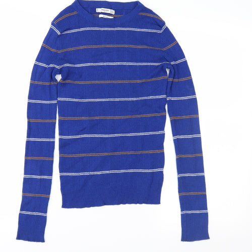 Mango Womens Blue Striped Knit Pullover Jumper Size S