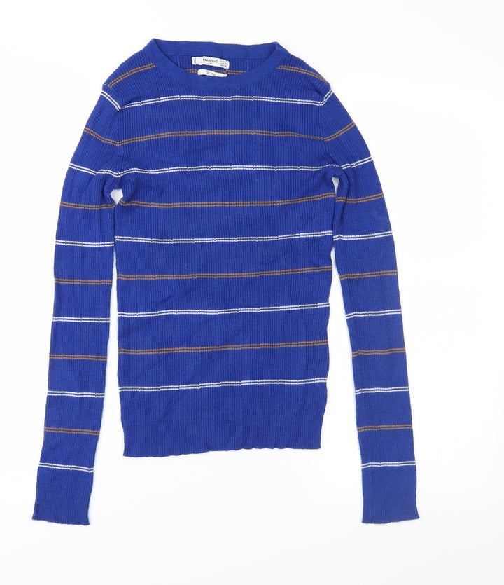 Mango Womens Blue Striped Knit Pullover Jumper Size S
