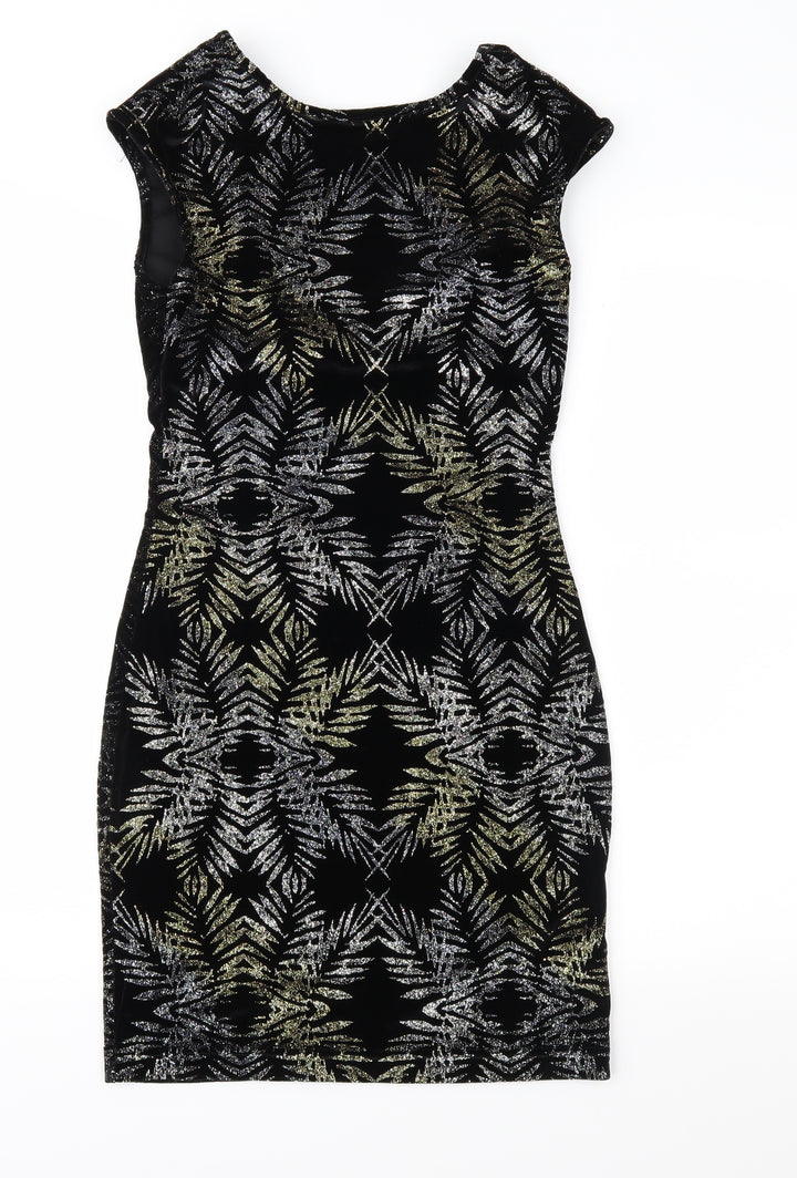 Topshop Womens Black Geometric Velour Sheath  Size 8