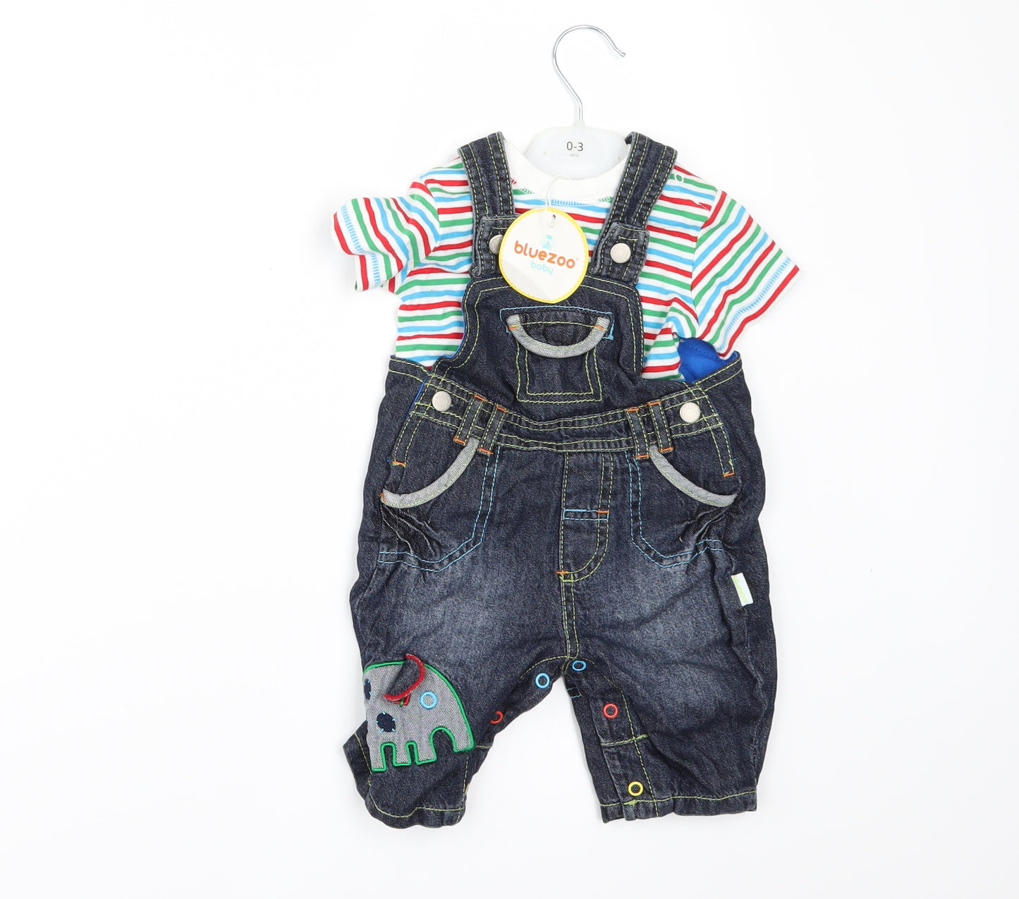 Blue Zoo Boys Blue Striped  Dungaree One-Piece Size 0-3 Months  - Two piece