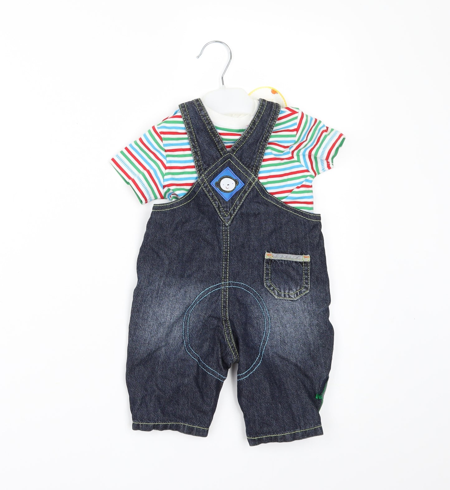 Blue Zoo Boys Blue Striped  Dungaree One-Piece Size 0-3 Months  - Two piece
