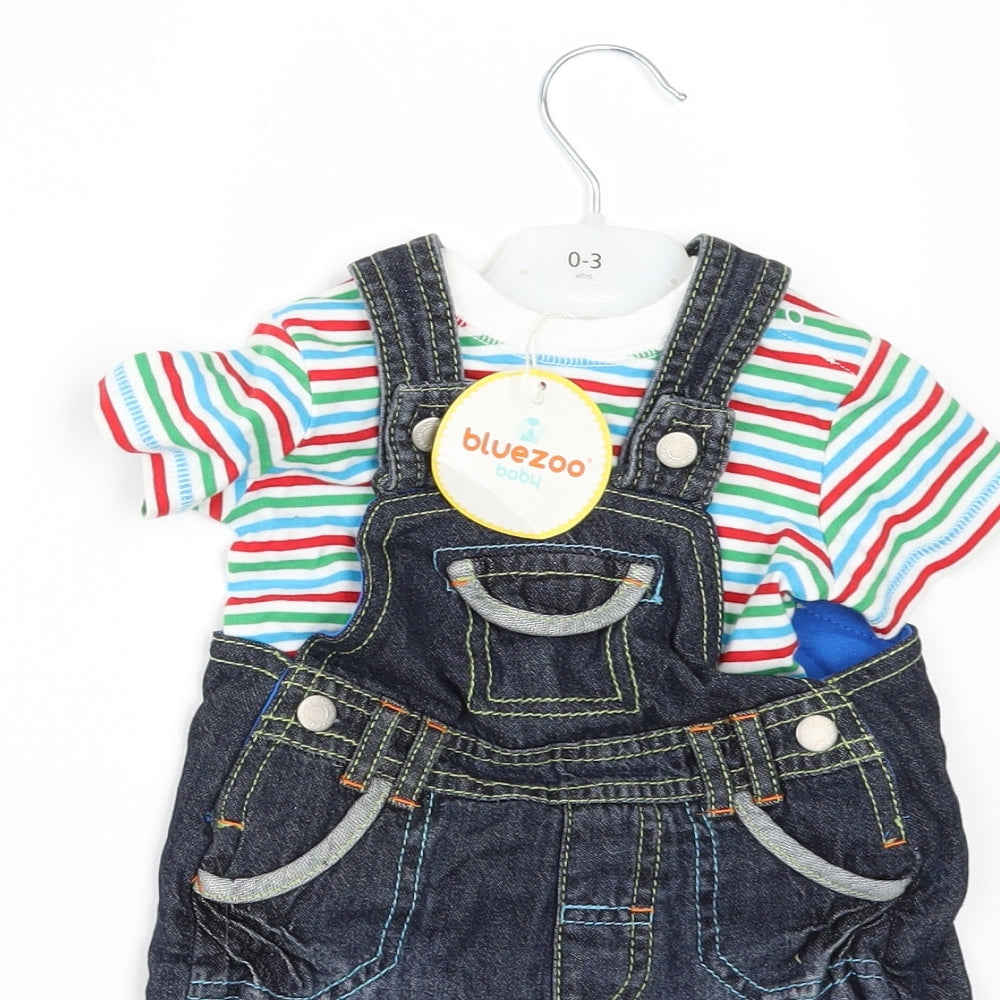 Blue Zoo Boys Blue Striped  Dungaree One-Piece Size 0-3 Months  - Two piece
