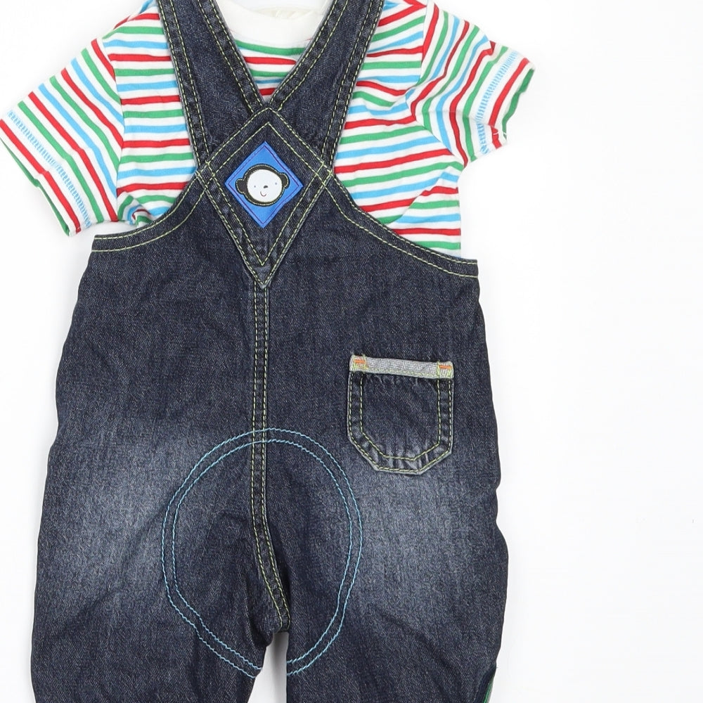 Blue Zoo Boys Blue Striped  Dungaree One-Piece Size 0-3 Months  - Two piece