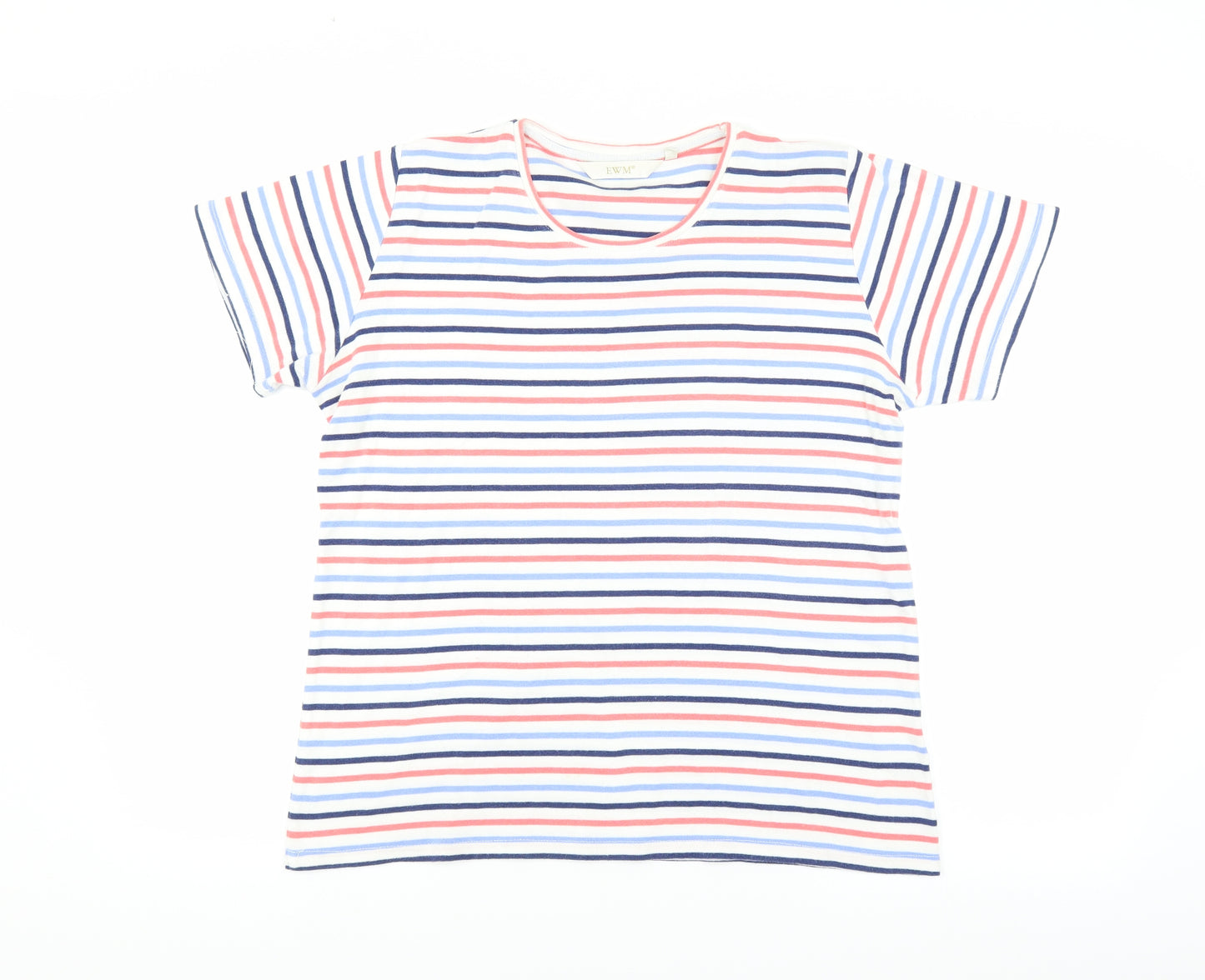 EWM Womens White Striped  Basic T-Shirt Size L