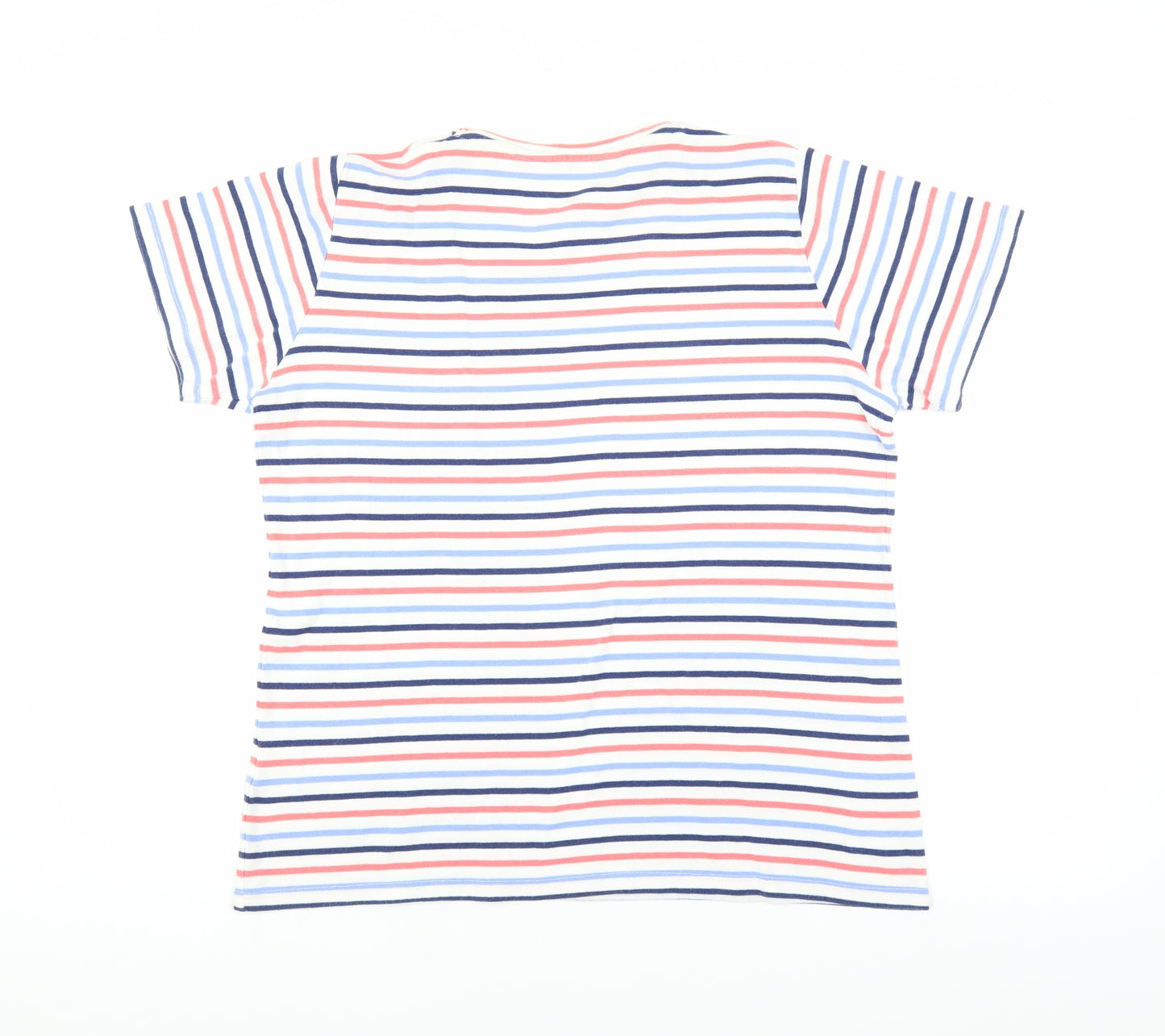 EWM Womens White Striped  Basic T-Shirt Size L