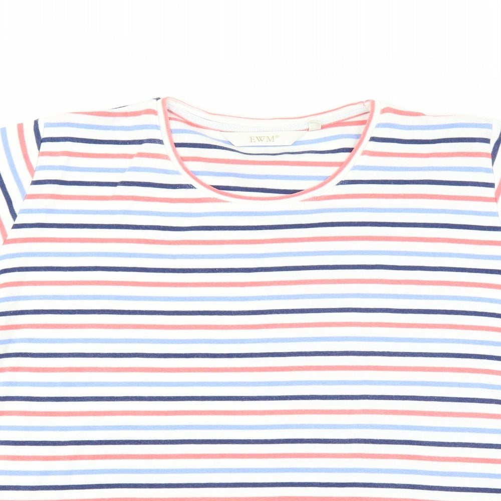 EWM Womens White Striped  Basic T-Shirt Size L