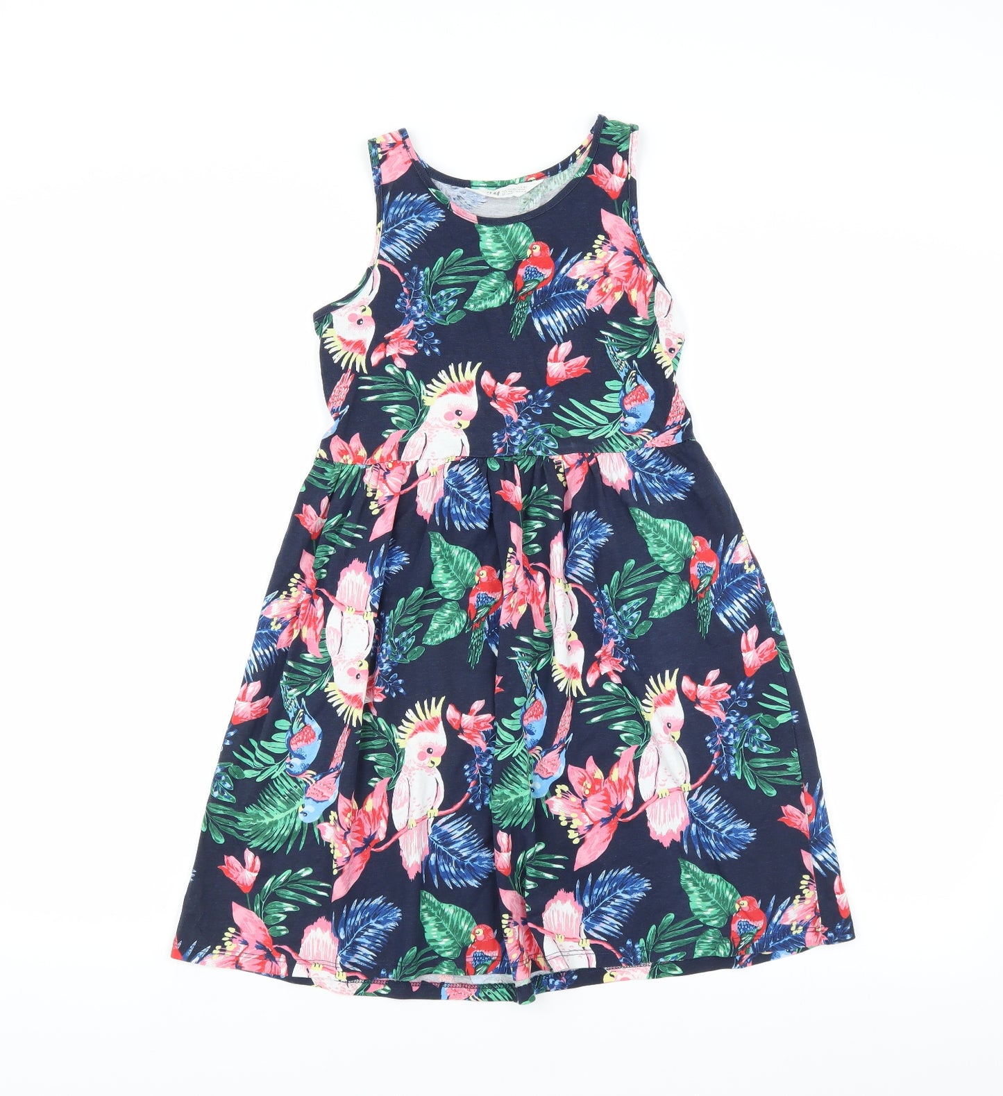 H&M Girls Blue   Fit & Flare  Size 8-9 Years  - birds and leaf pattern
