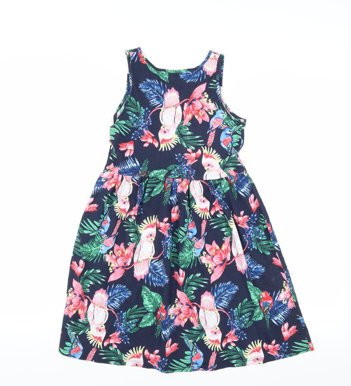 H&M Girls Blue   Fit & Flare  Size 8-9 Years  - birds and leaf pattern