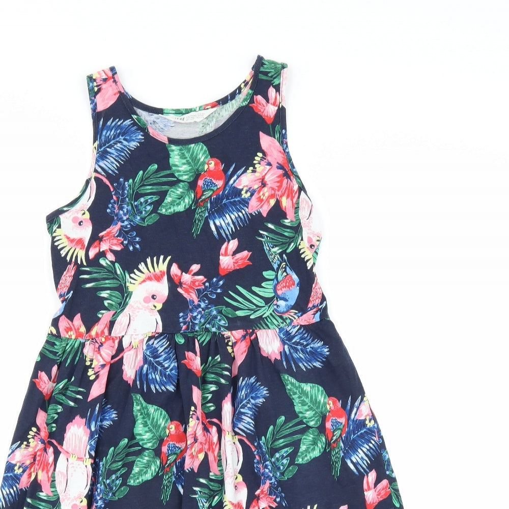 H&M Girls Blue   Fit & Flare  Size 8-9 Years  - birds and leaf pattern