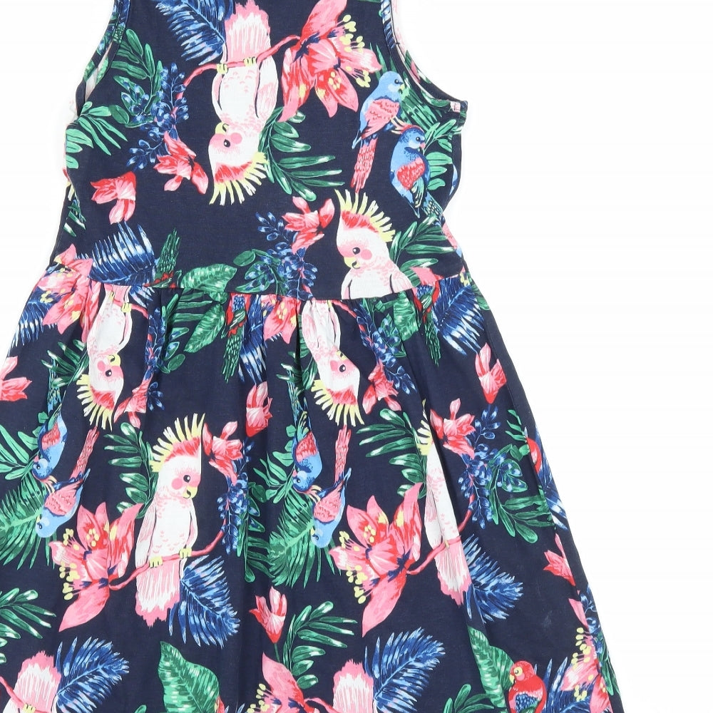 H&M Girls Blue   Fit & Flare  Size 8-9 Years  - birds and leaf pattern