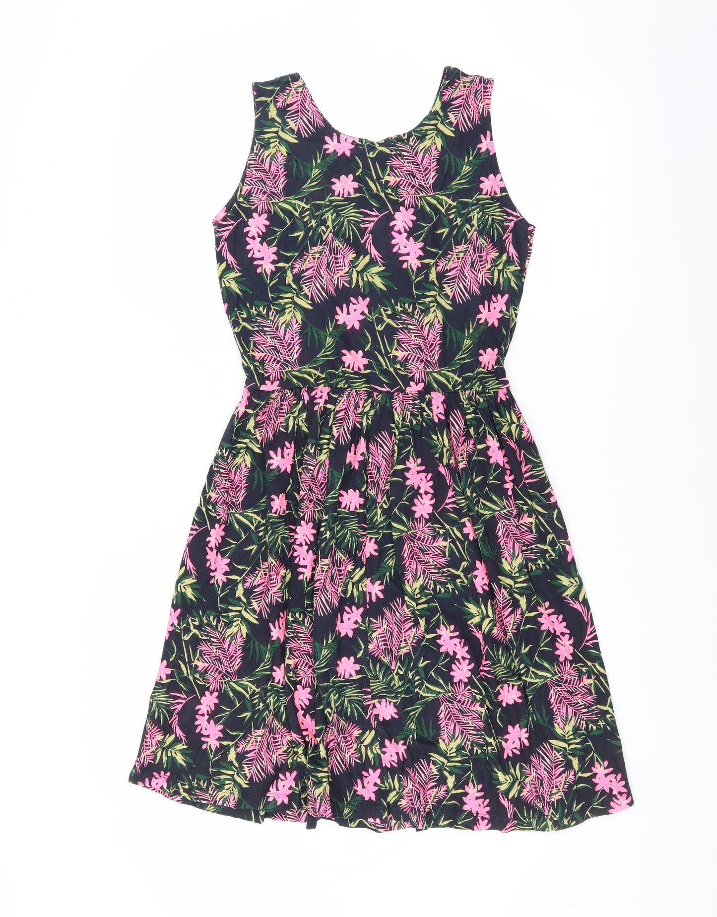 Primark Girls Black Floral  Fit & Flare  Size 13-14 Years  - flowers and leaves