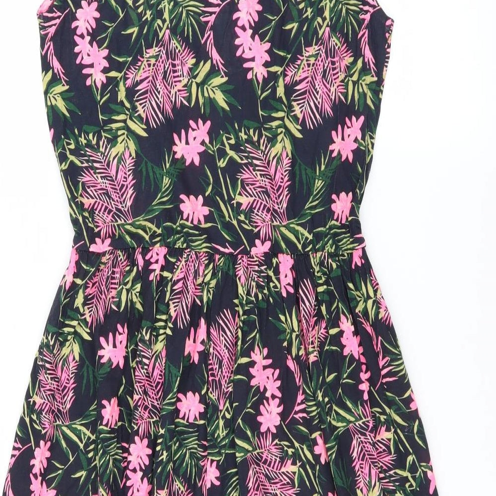 Primark Girls Black Floral  Fit & Flare  Size 13-14 Years  - flowers and leaves