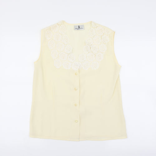 Imagination Womens Yellow   Basic Blouse Size 10  - floral Lace Neckline