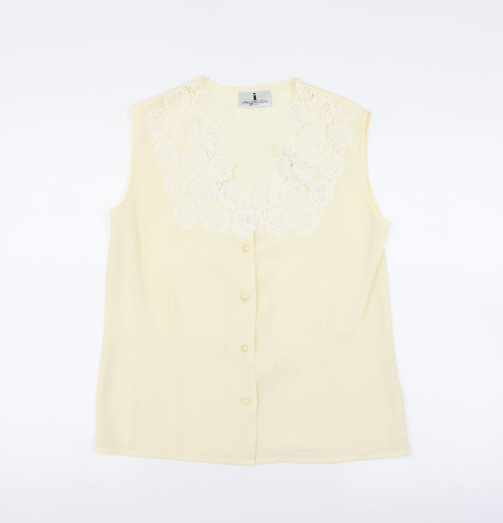 Imagination Womens Yellow Basic Blouse Size 10 - floral Lace Neckline