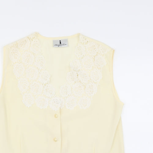 Imagination Womens Yellow   Basic Blouse Size 10  - floral Lace Neckline