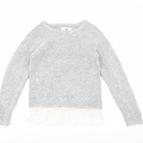 YD Girls Grey   Pullover Jumper Size 11-12 Years  - LACE UNDER TOP