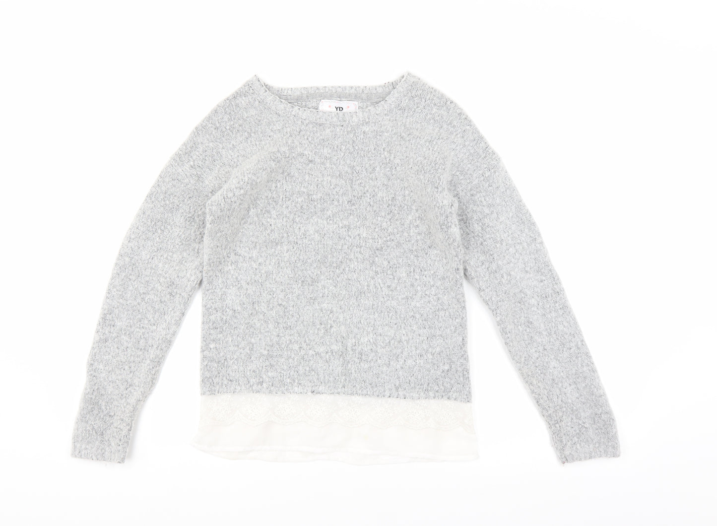 YD Girls Grey   Pullover Jumper Size 11-12 Years  - LACE UNDER TOP