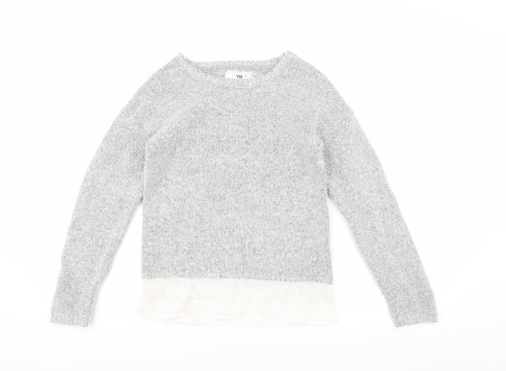 YD Girls Grey   Pullover Jumper Size 11-12 Years  - LACE UNDER TOP
