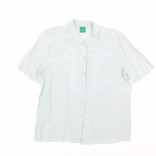 CANDA Womens Green   Basic Blouse Size 14  - embroidery detail