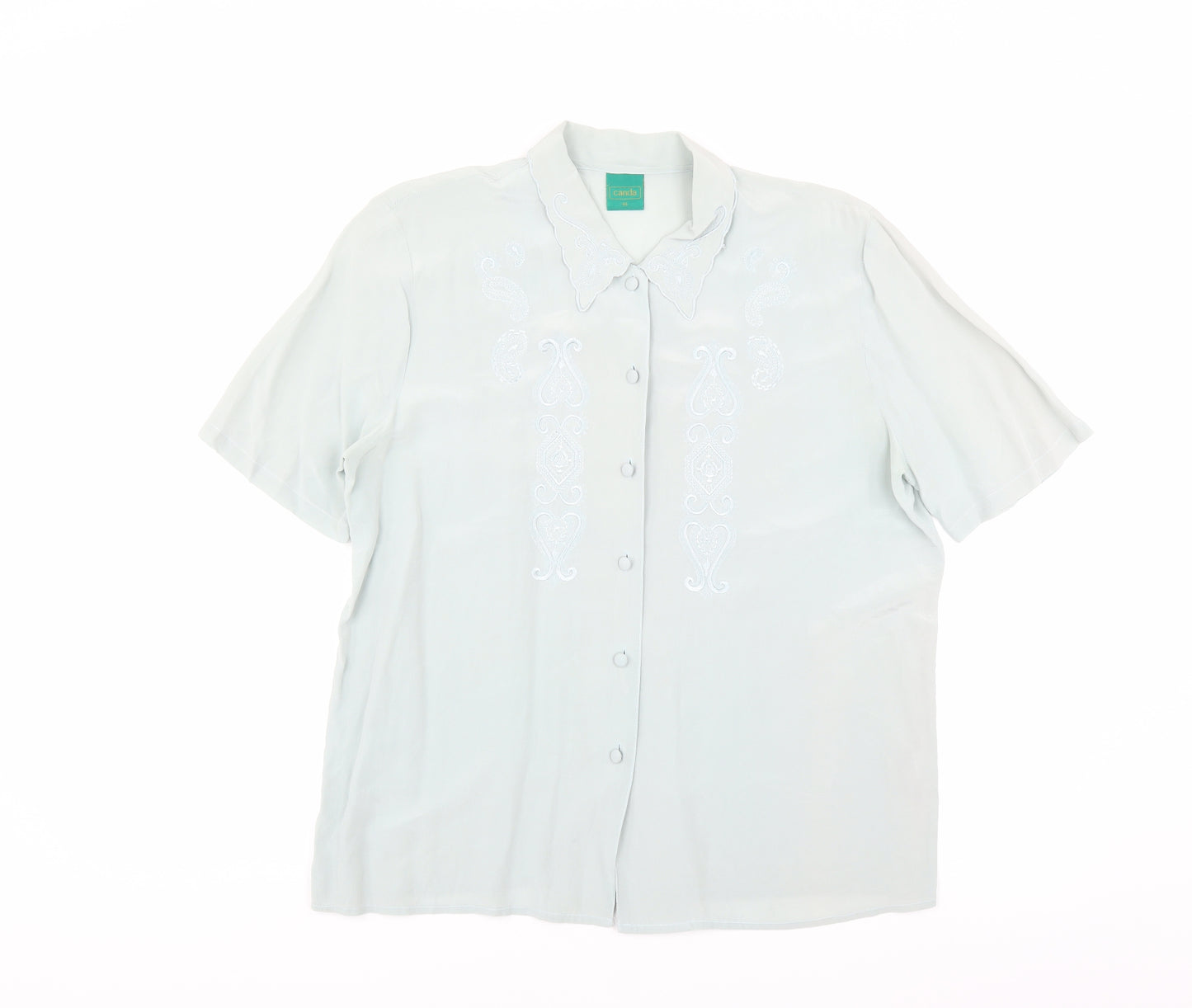 CANDA Womens Green   Basic Blouse Size 14  - embroidery detail