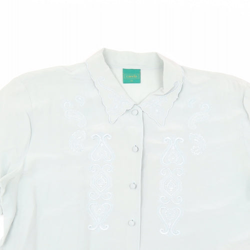 CANDA Womens Green   Basic Blouse Size 14  - embroidery detail