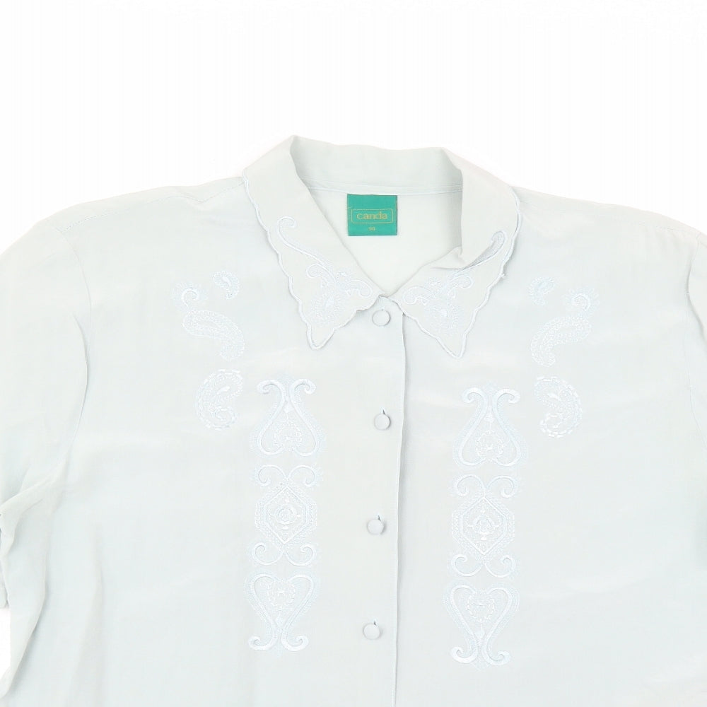CANDA Womens Green   Basic Blouse Size 14  - embroidery detail