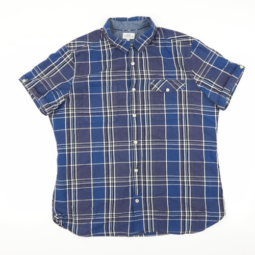 NEXT Mens Blue Plaid   Button-Up Size XL