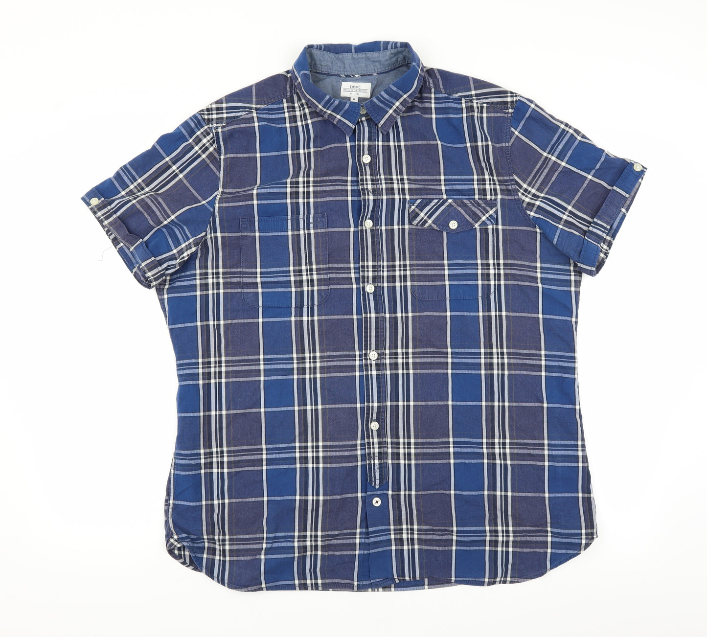 NEXT Mens Blue Plaid   Button-Up Size XL