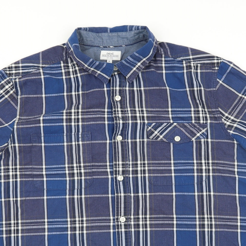 NEXT Mens Blue Plaid   Button-Up Size XL