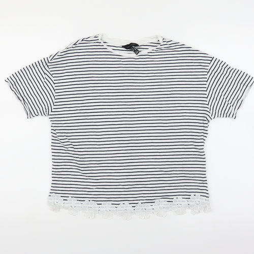 New Look Womens White Striped  Basic T-Shirt Size 6  - floral hem