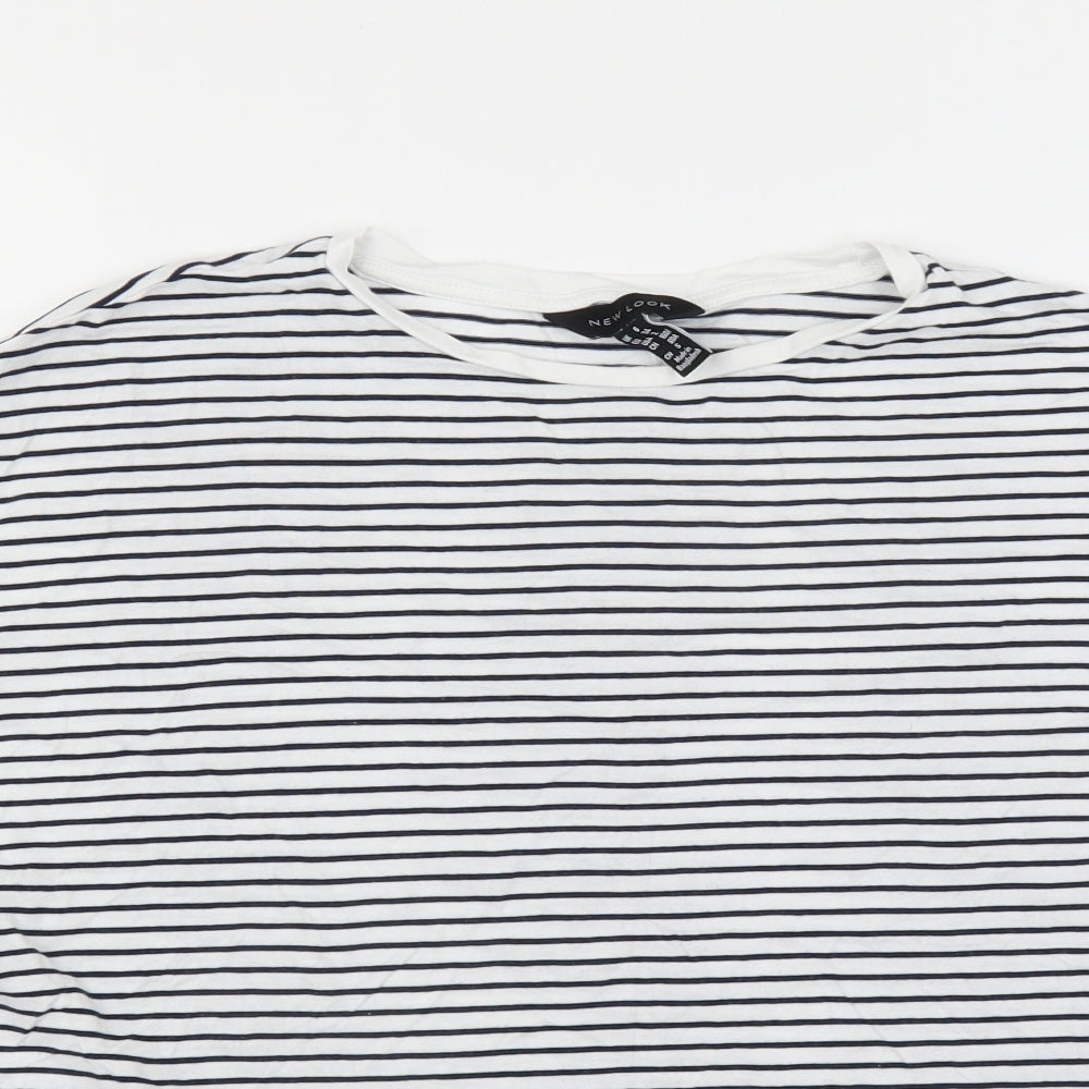 New Look Womens White Striped  Basic T-Shirt Size 6  - floral hem