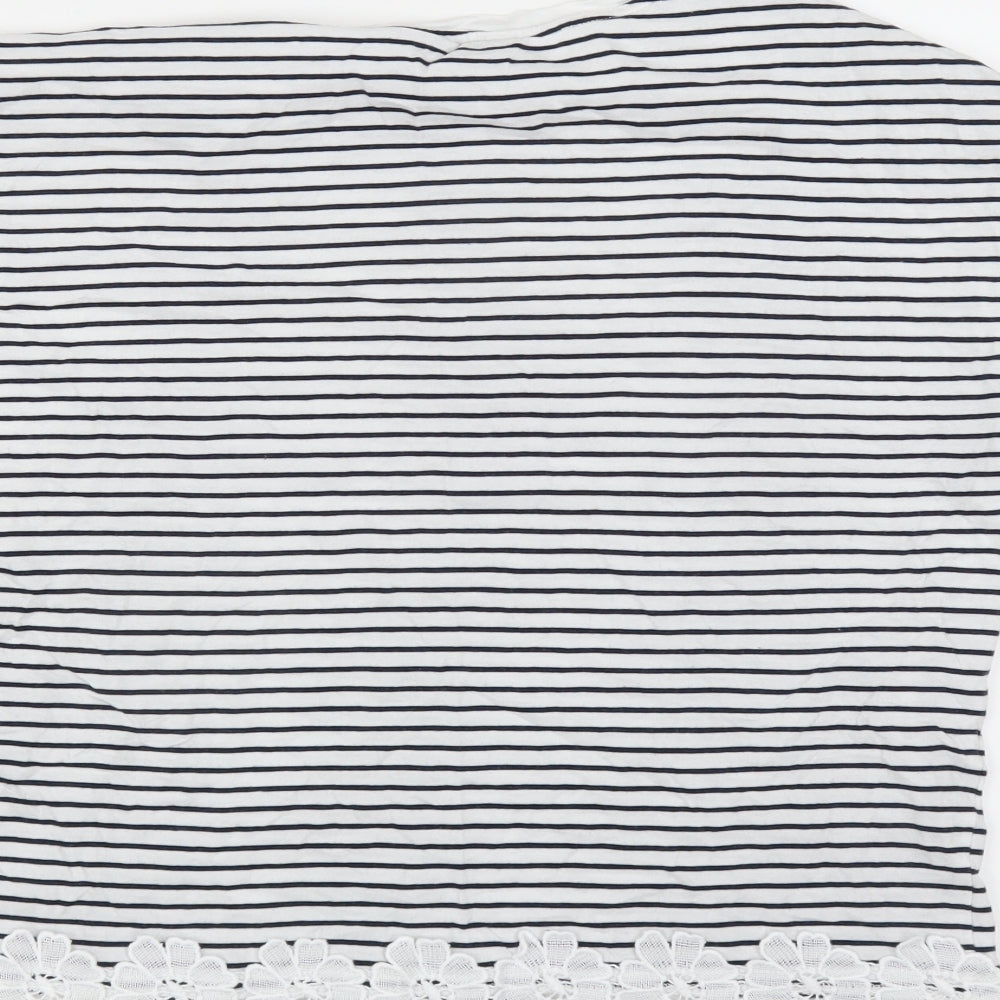 New Look Womens White Striped  Basic T-Shirt Size 6  - floral hem