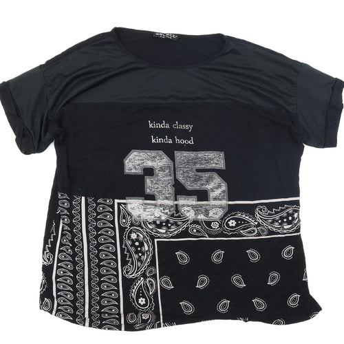Select Womens Black Paisley  Basic T-Shirt Size 16