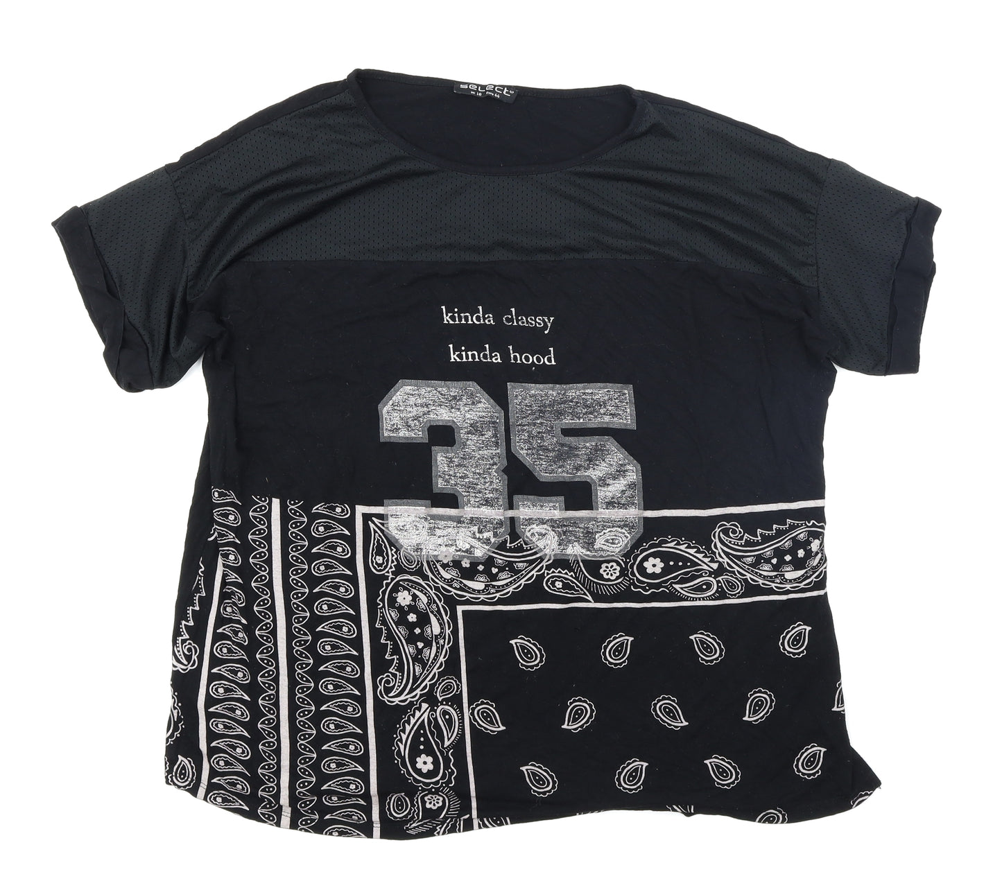 Select Womens Black Paisley  Basic T-Shirt Size 16