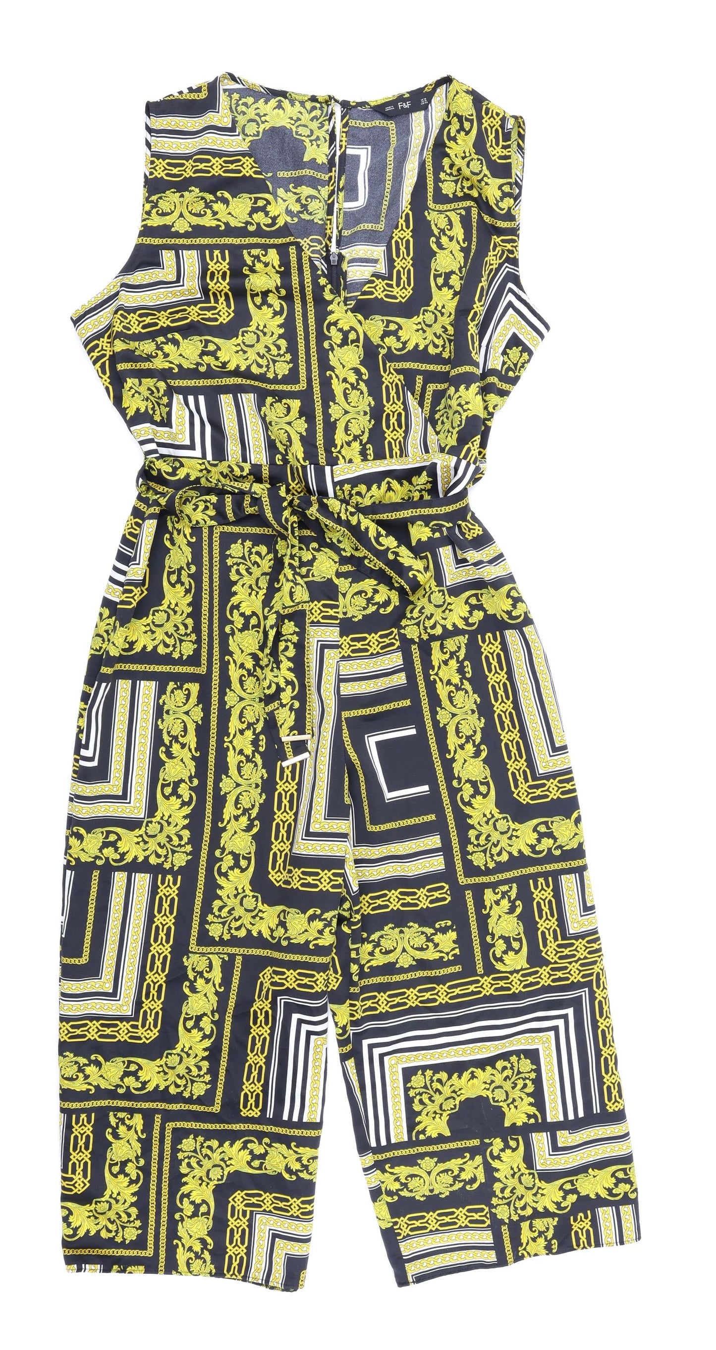 F&F Womens Black Batik  Jumpsuit One-Piece Size 10 L20 in