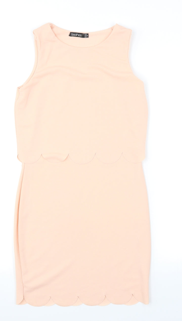 Boohoo Womens Pink Bodycon Size 8 - Scallop Hem