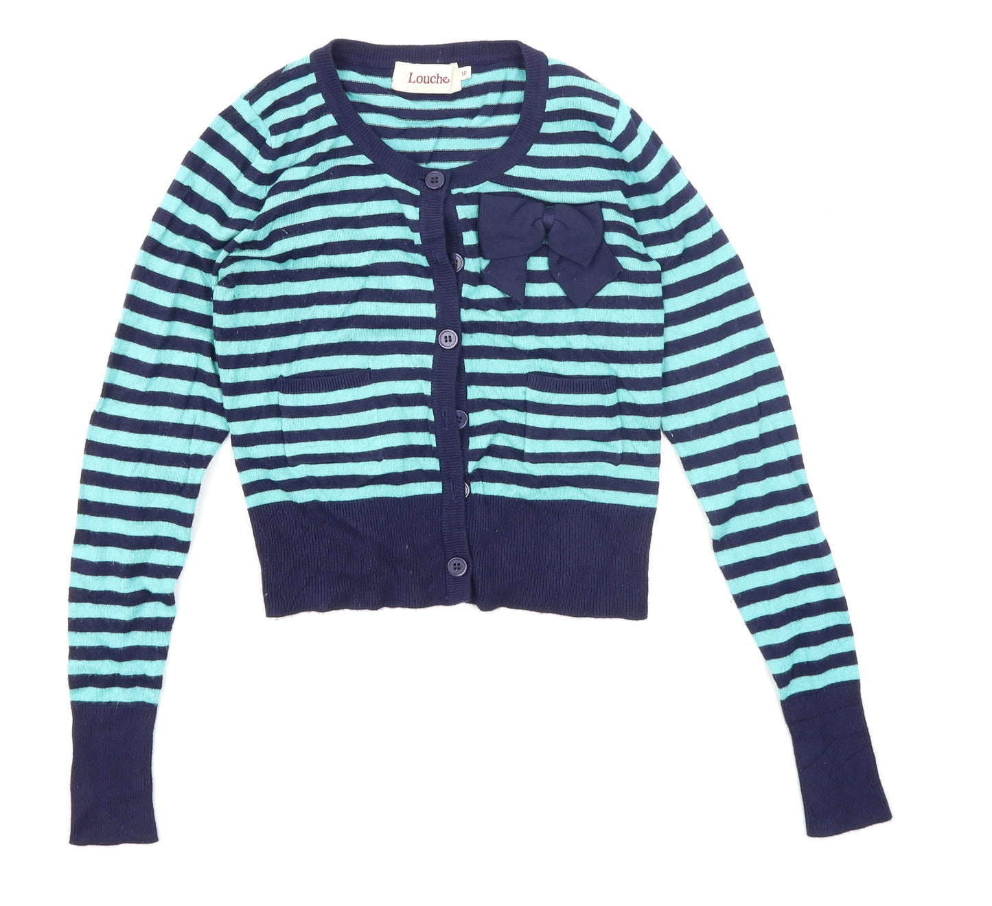 Louche Womens Blue Striped  Cardigan Jumper Size 10