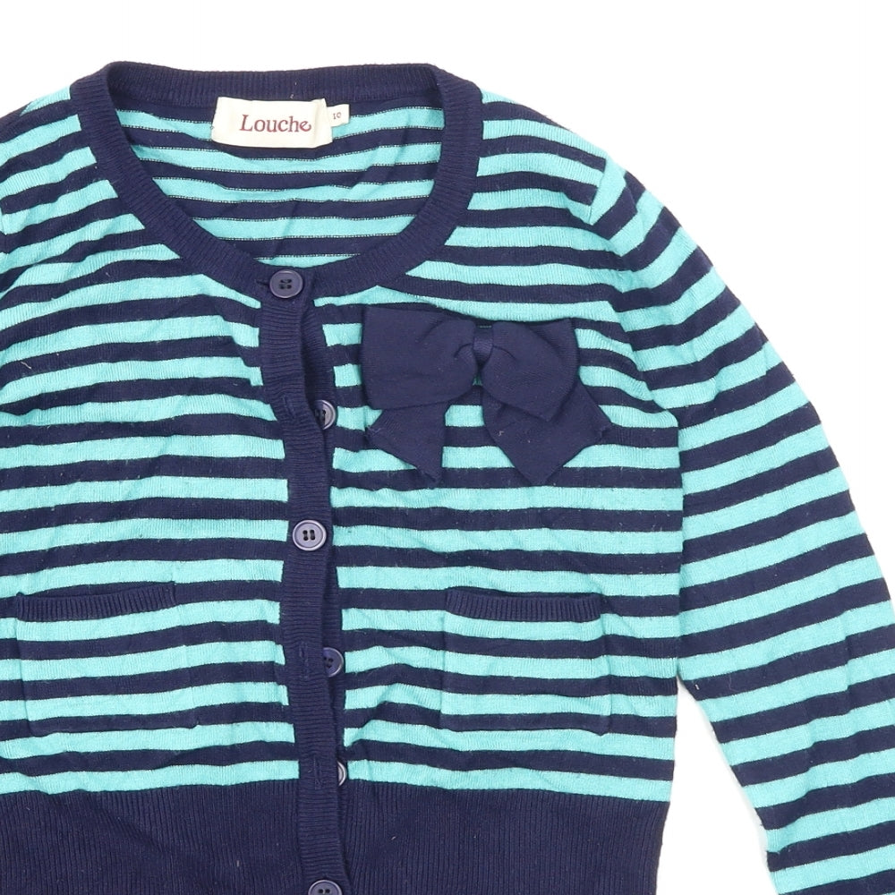 Louche Womens Blue Striped  Cardigan Jumper Size 10