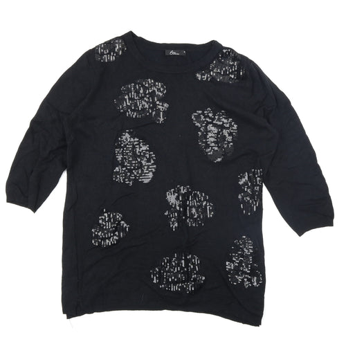 BM Collection Womens Black  Knit Pullover Jumper Size M