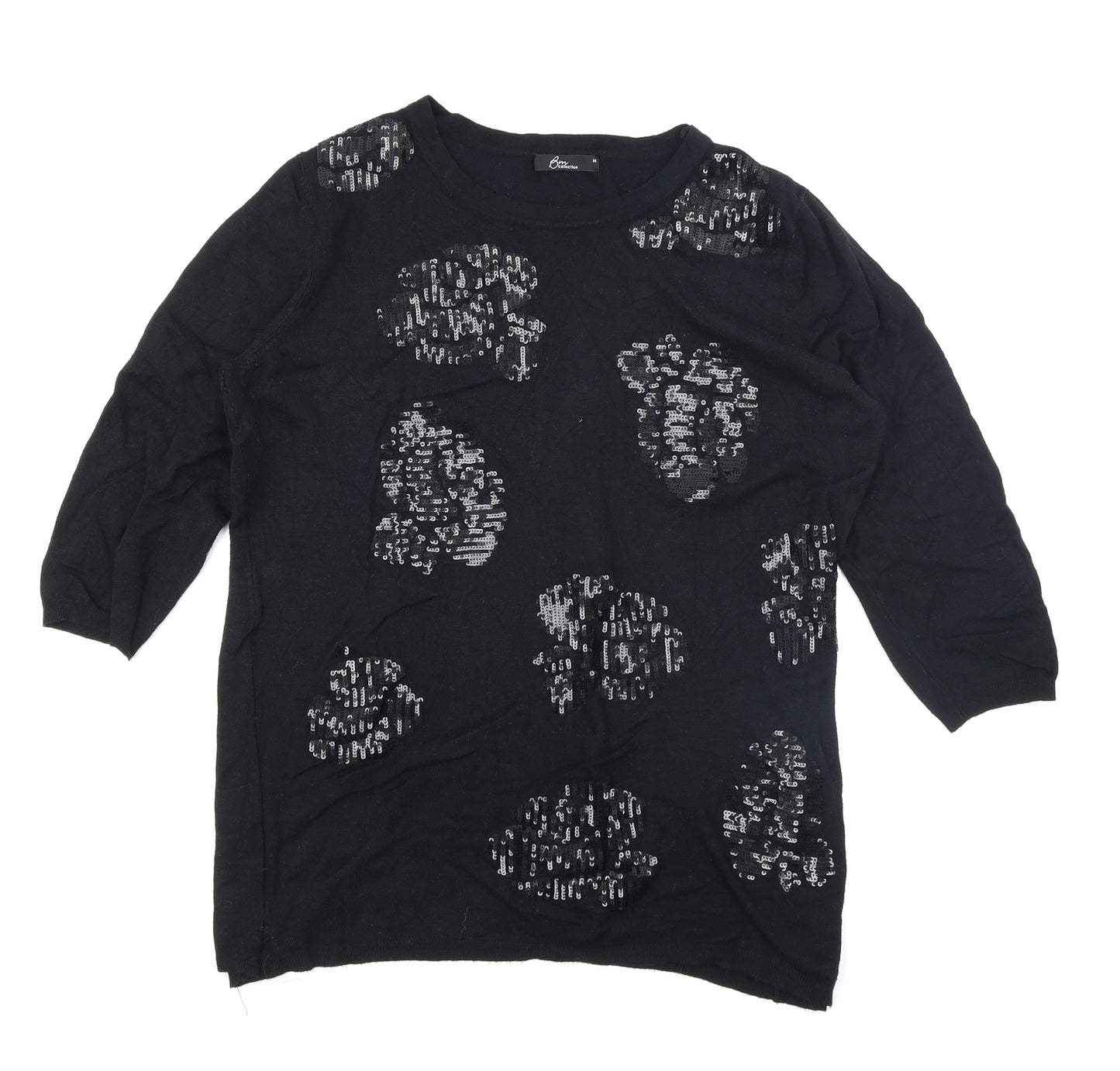 BM Collection Womens Black  Knit Pullover Jumper Size M