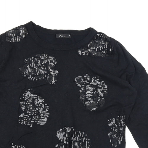 BM Collection Womens Black  Knit Pullover Jumper Size M