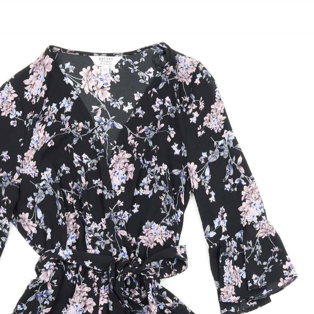 Miss Selfridge Womens Black Floral  Romper One-Piece Size 8
