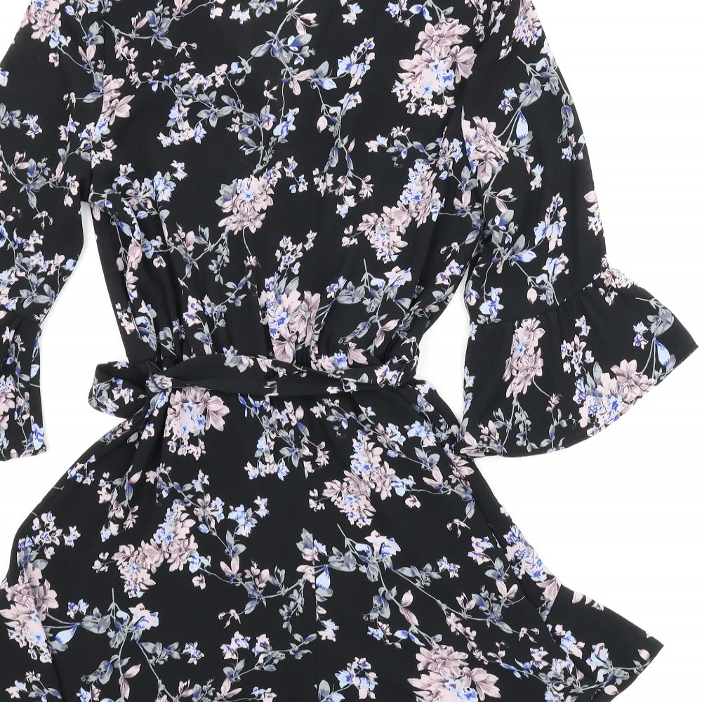 Miss Selfridge Womens Black Floral  Romper One-Piece Size 8