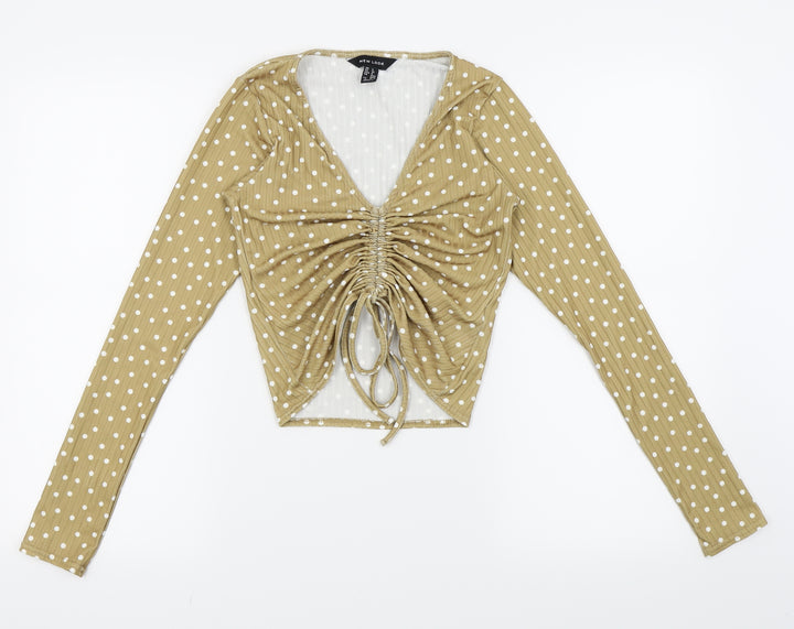 New Look Womens Beige Polka Dot  Cropped T-Shirt Size 8