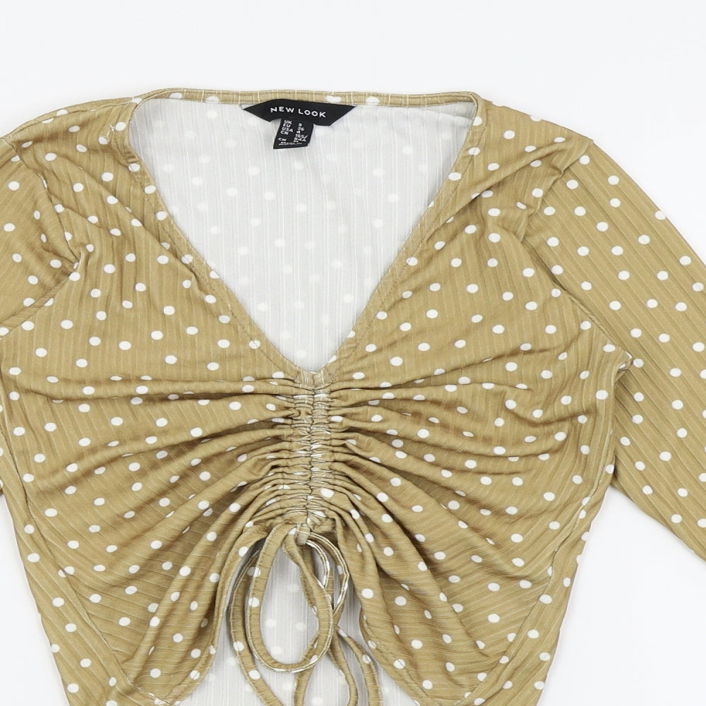 New Look Womens Beige Polka Dot  Cropped T-Shirt Size 8
